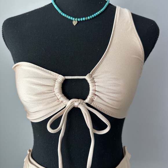 OneTeaspoon Bikini Swimsuit Womens 10 Nude One Shoulder High Waist Two Piece New - Picture 3 of 14